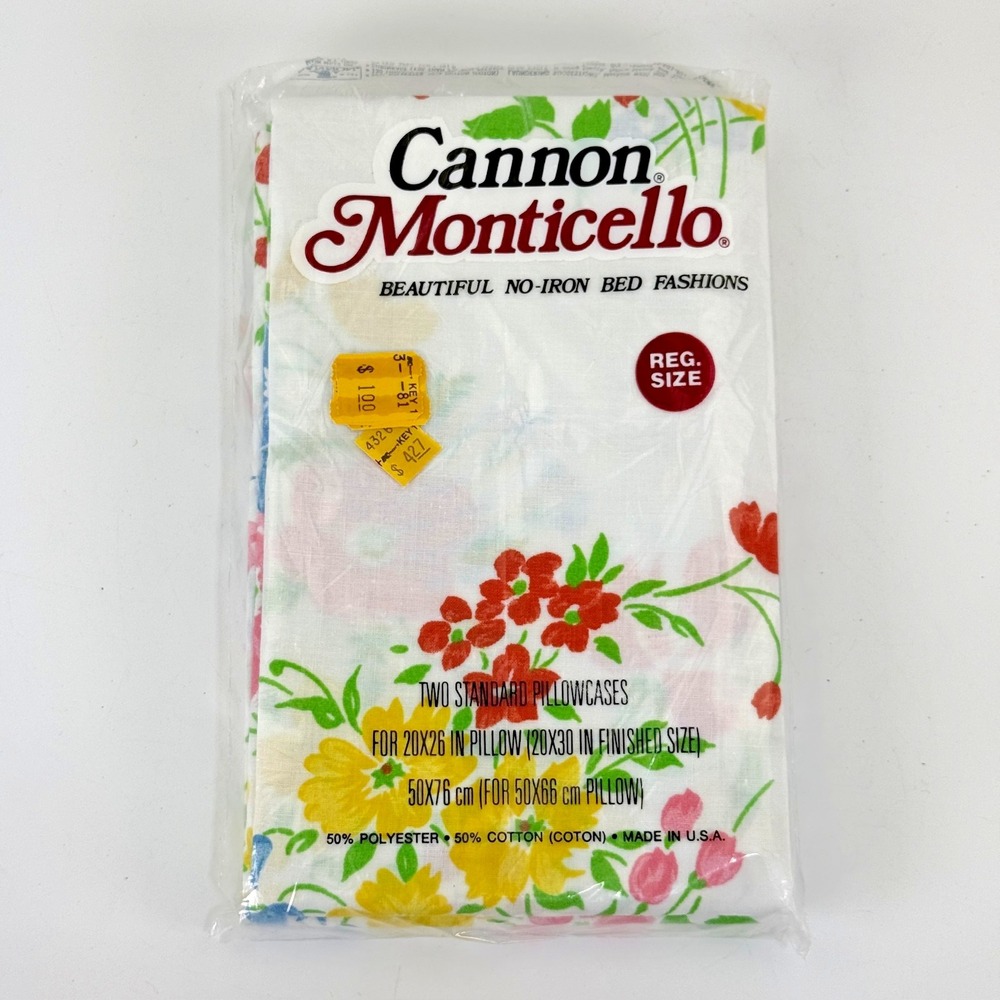 Vintage Cannon Monticello Floral Pillowcases Set 2 Standard Cottagecore Spring